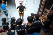 eduKate PSLE Studetns getting Instruction on safety and equipment during social team building 2014 Holistic programme. Importance of staying safe and being responsible is learnt here.
